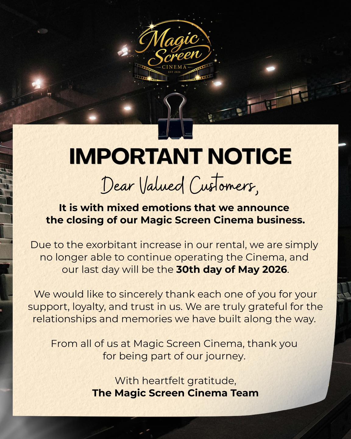 Magic Screen Cinema — Important Notice